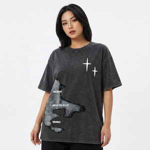 Oversized Men's Black T-<b>Shirt</b> With <b>Star</b> And Print Street Style Short Sleeve O-Neck Cotton Jersey Breathable Fit - Product Image 5