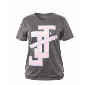 แจ็คแอนด์จิลเสื้อยืดแฟชั่นลำลองแขนสั้นสีเทาประดับเลื่อมตัวอักษรกรีกสำหรับผู้หญิงแบบกำหนดเองได้ - Product Image 1