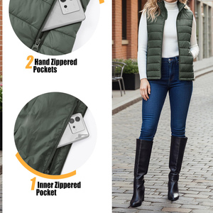 Womens Puffer Vest Casual Sleeveless Stand Collar Full Zipup Warm Outerwear With Pockets Casual Office Outerwear Travel Outfits - Product Image 5