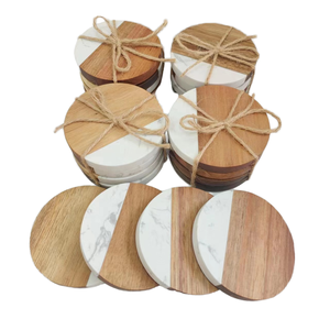 Exclusive Modern Black <b>Marble</b> <b>Coasters</b> with Acacia Wood Holder Premium Natural Stone Design Eco Friendly Gift Set for Home Decor - Product Image 3