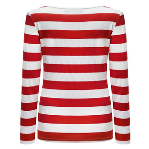 T-shirt en tricot à manches longues pour femme, rayé noir et blanc, col rond, coupe décontractée, à porter toute l'année, t-shirts à manches longues - Product Image 5