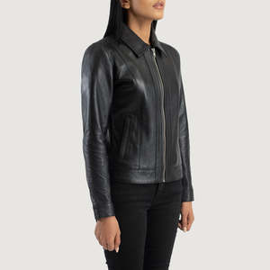 Chaqueta de Cuero Clásica Negra Vixen para Mujer, Chaqueta Moto con Cierre de Cremallera, Cuello Abierto, Color Sólido, Resistente al Viento para Otoño - Product Image 4