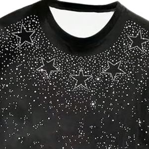 Camisetas de Hombre Estilo Urbano con Estampado de Diamantes de Imitación, 100% Algodón, Corte Holgado, Manga Corta, para Fiestas, Club, Casual, Verano - Product Image 3