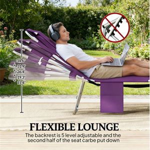 Sedia a Sdraio Regolabile Viola per Esterni, Lettino Prendisole - Product Image 2