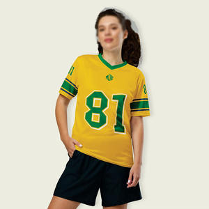 Proveedor de camisetas de fútbol americano personalizadas en color amarillo, diseños sublimados, impresión por transferencia, estilo vintage, corte holgado, malla, fabricadas en EE. UU. - Product Image 1