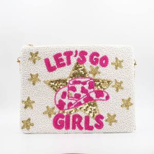 Élégante pochette zippée mini brodée à la main avec des perles, motif « Lets Go Girls », petite pochette à monnaie durable, trousse de maquillage, fabriquée en Inde. - Product Image 1