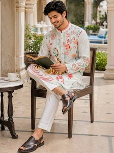 Kurta de Algodón para Hombre con Estampado Floral de Tigre, Corte Regular, Largo hasta la Rodilla, Estilo Tradicional Indio-Pakistaní, Reversible, para Fiestas y Uso Casual - Product Image 2