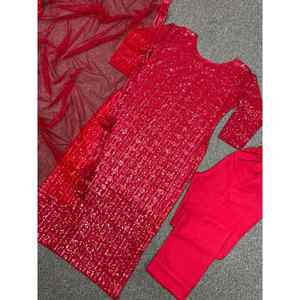 ผ้าจอร์เจียเจ็ตปักลวดลายตามสมัยนิยมมีสีแดงเข้ม - Product Image 3