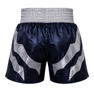 Unisex Boxing <b>Shorts</b> Navy <b>Silver</b> Satin Polyester/Nylon Quick Dry Regular Fit Stretch Martial Arts Wear Adults - Product Image 6