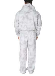 Winter Street Style Mid Waist Heavy Fleece Light Grey <b>Tie</b> Dye Tracksuit for Men Zip Up Hoodie and Sweatpants Set Streetwear - Product Image 5