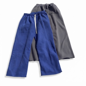 Pantalon de survêtement large pour homme, bleu et gris, taille élastique avec cordon de serrage, coupe décontractée, en coton mi-lourd, idéal pour l'automne - Product Image 1