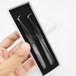 <b>Black</b> Plasma Coated Eyelash Tweezer 90 Degree And 45 Degree <b>Boot</b> Volume Point Tweezer And Double Tweezers White Card Box Packing - Product Image 3