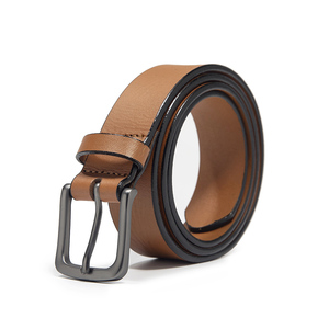 Men's Tan Cowhide Formal Belt Braided Adjustable with Alloy <b>Square</b> Buckle Reversible <b>Edge</b> 3.5cm Width 105cm Length - Product Image 1