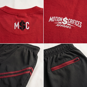 MOTION $ SACRIFICES APPAREL Conjunto de Camiseta Roja y Pantalones Cortos Negros para Hombre, Estilo Urbano, Secado Rápido, Diseño de Calavera con Estampado por Sublimación - Product Image 6