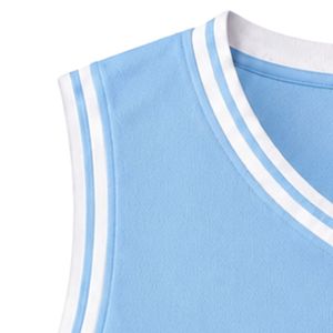 เสื้อกล้ามบาสเก็ตบอลปักโลโก้ JJ สีฟ้าอ่อน คอวี แขนกุด แต่งขอบสีขาว สำหรับชุดทีมกีฬา - Product Image 3