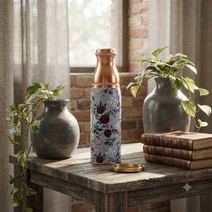 Botella de Agua de Cobre Hecha a Mano con Estampado Floral, Botella Ayurvédica Reutilizable, Frasco Metálico Ecológico para Viajes, Hogar y Regalos - Product Image 6