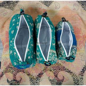 High Quality Modern Indian Kantha Patchwork Floral Cotton Lightweight 3-Piece Cosmetic for <b>Pouch</b> Bag Set Zipper Closure - Product Image 5