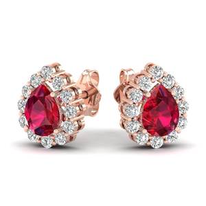 Boucles d'oreilles clous REYES en or massif 14 carats de qualité supérieure, diamant certifié IGI taille poire 1,03 carat, pierre précieuse rubis, fermoir à vis - Product Image 1