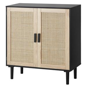 Mobiletto in Rattan con Ripiani Regolabili e 2 Ante Magnetiche, Credenza per Ingresso, Corridoio e Cucina - Product Image 3