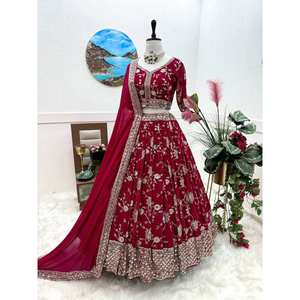 FANCY GEORGETTE EMBROIDERY SEQUENCE WORK LEHENGA CHOLI WITH DUPATTA MAROON - Product Image 1