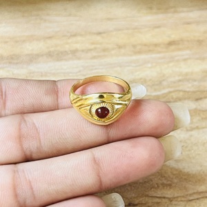 Hot Selling Evil Eye Design Garnet <b>Ring</b> 18k gold Plated Brass Vintage <b>Ring</b> Dainty Handmade <b>Statement</b> Wholesale <b>Ring</b> For Women - Product Image 2
