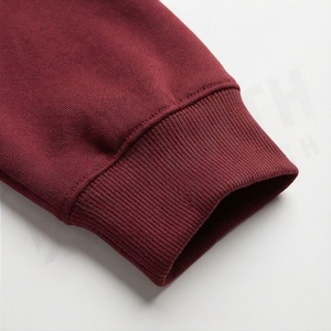 Men's <b>Maroon</b> Hooded Tracksuit Full Sleeve Solid Color Casual Sweatshirt and Pants Set with Front Logo and Side Pockets - Product Image 6