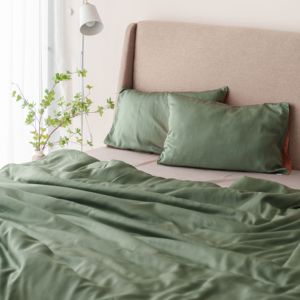 <b>Satin</b> Bedding <b>Set</b> Solid Color 100% Cotton Bedding <b>Set</b> 4 Pcs Fitted Sheet <b>Duvet</b> Cover Pillowcases 300TC <b>Satin</b> Woven Simple Style - Product Image 1