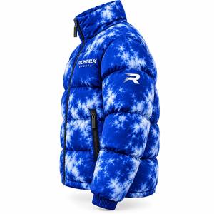 Blouson matelassé à capuche tie-dye pour homme, coupe-vent, sportif, épais, avec fermeture éclair frontale, logo bleu, coupe régulière, tissu personnalisé - Product Image 3