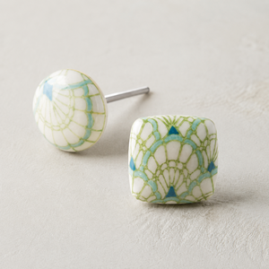Ceramic Pattern Cabinet <b>Knob</b> Decorative Drawer Pull Green Blue White Finish Wardrobe <b>Door</b> Handle Furniture Hardware Accent - Product Image 1