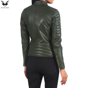 Highest Quality <b>Long</b> Sleeve Lightweight Durable Slim Fit New Arrival Olive Green Women's Genuine Sheepskin <b>Leather</b> <b>Jacket</b> - Product Image 5