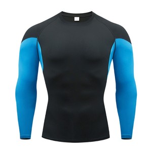 Haut de sport athlétique pour homme à manches longues, anti-UV, noir et bleu, à séchage rapide, en Spandex et Polyester - Product Image 1