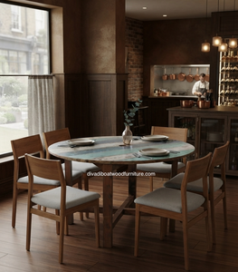 Mesa de Comedor Redonda de Madera Maciza Hecha a Mano, Diseño Antiguo, Ecológica, para 6 Personas - Product Image 4