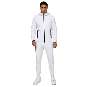 Ensemble de survêtement pour homme tendance, streetwear, uni, veste zippée assortie à un pantalon, 100% coton, coupe classique, hiver, séchage rapide - Product Image 1