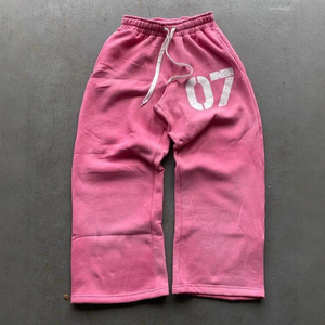 Custom <b>Mens</b> Dark Grey Graphic Wide Leg Sweatpants Drawstring <b>Elastic</b> <b>Waist</b> Open Bottom Fleece <b>Trousers</b> Wholesale - Product Image 4