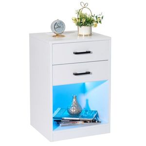 FCH White 40*35*60cm Nightstand with LED <b>Light</b> Particleboard Pasted Triamine Two Drawers and <b>Socket</b> Bedside Table - Product Image 4