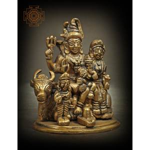 Handmade 3-Inch Small Size <b>Shiva</b> Parivar Sculpture with Nandi and <b>Shiva</b> Linga in Brass - Product Image 3
