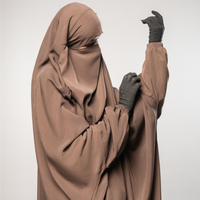 Abaya tendance et modeste, unie, respirante, deux pièces, manches élastiques, manches longues, couvrante, pour femmes musulmanes, service OEM, coupe droite