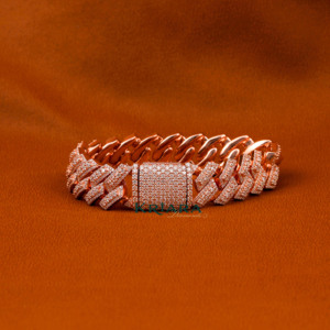 Bracelet chaîne en moissanite plaqué or rose S925, taille brillant rond, sertissage pavé, géométrique, luxe, unisexe - Product Image 2