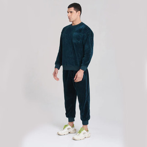 Men's Dark Green <b>Velvet</b> <b>Tracksuit</b> Set Full Sleeve Crew Neck Sweatshirt Jogging Pants Solid Color Casual Wear Winter Style - Product Image 6