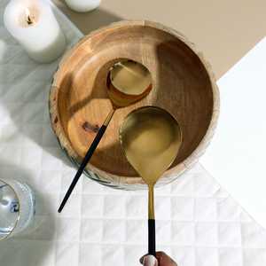 Stainless Steel Metal Salad <b>Server</b> With Polished Resin Amber Handles Large Serving Spoon And Fork Set For Gourmet Charioteer - Product Image 1