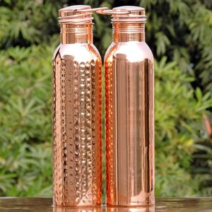 Food Grade Pure Copper Water Bottle Set 600 Ml <b>Plain</b> and Textured Hammered Finish for Ayurveda Health Benefits - Product Image 4