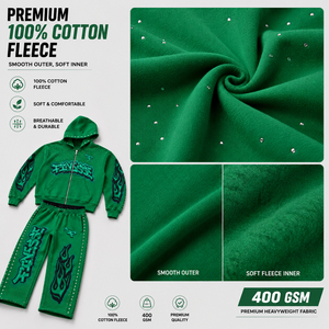 Custom Green Fleece Sweatsuit <b>Full</b> <b>Zip</b> <b>Hoodie</b> & Joggers Set 100% Cotton Streetwear Adult Autumn Wear Heavyweight Sweatsuits - Product Image 4