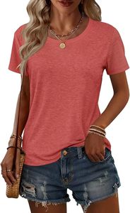 Camiseta de Manga Corta con Cuello Redondo para Mujer, Color Sólido, Corte Regular, 100% Algodón Jersey, Estilo Casual, Transpirable, para Primavera y Verano - Product Image 4