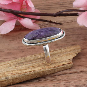 Bague en argent sterling 925 avec charoïte naturelle violette pour femme, pierre rare, bijou de mariage classique, vente en gros - Product Image 3