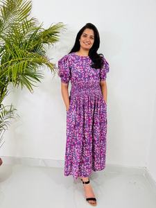Robe longue décontractée à imprimé floral, à manches courtes, avec poche, en tissu de coton imprimé à la main, robe brodée pour femmes - Product Image 3
