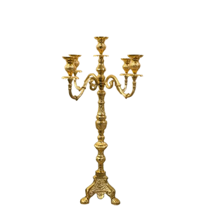 Aluminum Silver & Copper Plated Tall <b>Candelabra</b> with 5 Candle Arms Wedding Floor Decoration Centerpiece Handmade Candleholder - Product Image 5