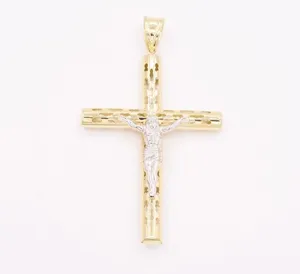 Tishya - Colgante de Cruz con Crucifijo de Jesucristo de 3.25 Pulgadas, Corte Brillante, Oro Amarillo y Blanco de 10K, Amuleto de Lujo para Mujer, Regalo de Aniversario - Product Image 1