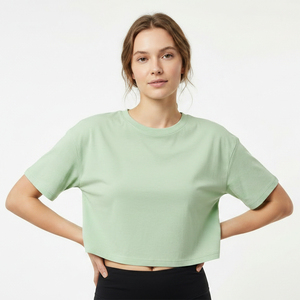 Custom Logo Women Crew Neck <b>Crop</b> <b>Top</b> T-Shirt Short Sleeve Boxy Fit Jersey Cotton Streetwear Wholesale T-Shirt OEM Service - Product Image 1