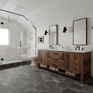 Grifo de baño de doble manija de 8 pulgadas negro mate, lavabo de tocador de 3 orificios con ahorro de agua y drenaje de metal - Product Image 3