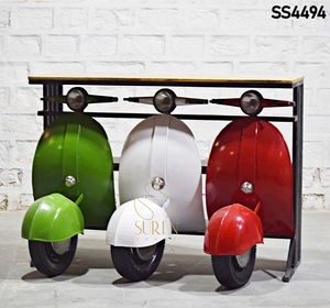 Industrial Scooter Side <b>Table</b> Metal Console <b>Table</b> Wooden Top Decorative Storage Rack for Living Room Cafe - Product Image 1